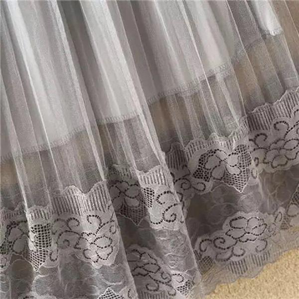 Woman's Mid-length Yarn Skirt Elastic Waist Printed Lace High Waist A-line Skirt Pleated Skirt Work Travel