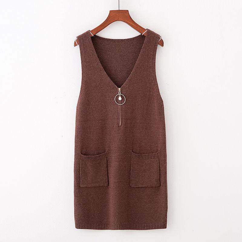 Spring and Autumn All-match Loose Vest Skirt Mid-length Knitted Vest Dress Fashion Solid Color Female Vest Skirt