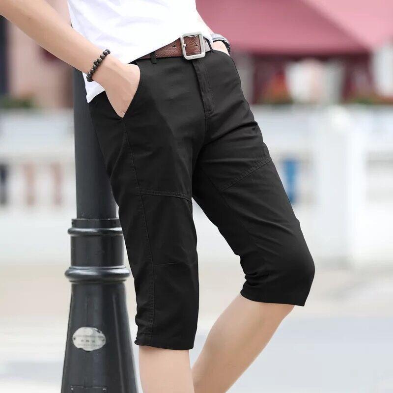 Summer Cropped Trousers Men's Thin Cotton Shorts Straight Casual Shorts