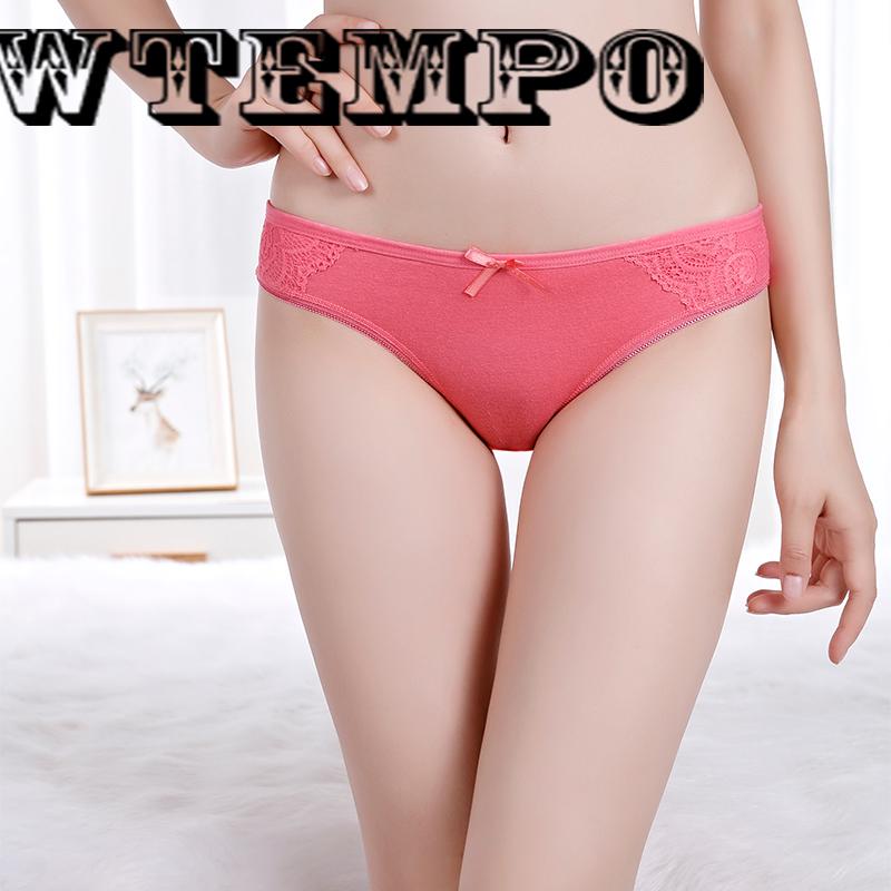 WTEMPO 6 Pcs/Lot Victoria breathable Cotton Women Girls Briefs Sexy Thong Lace set Panties