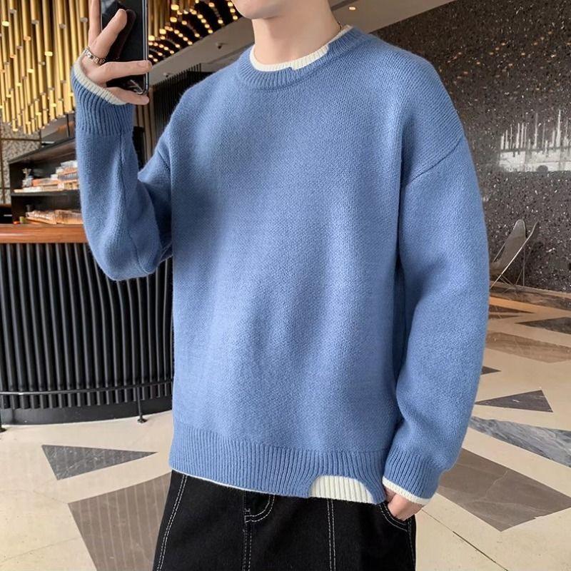 Sweater Men Loose Solid Color Simple Trend Boys Winter Warm and Comfortable Literary Sweater Soft