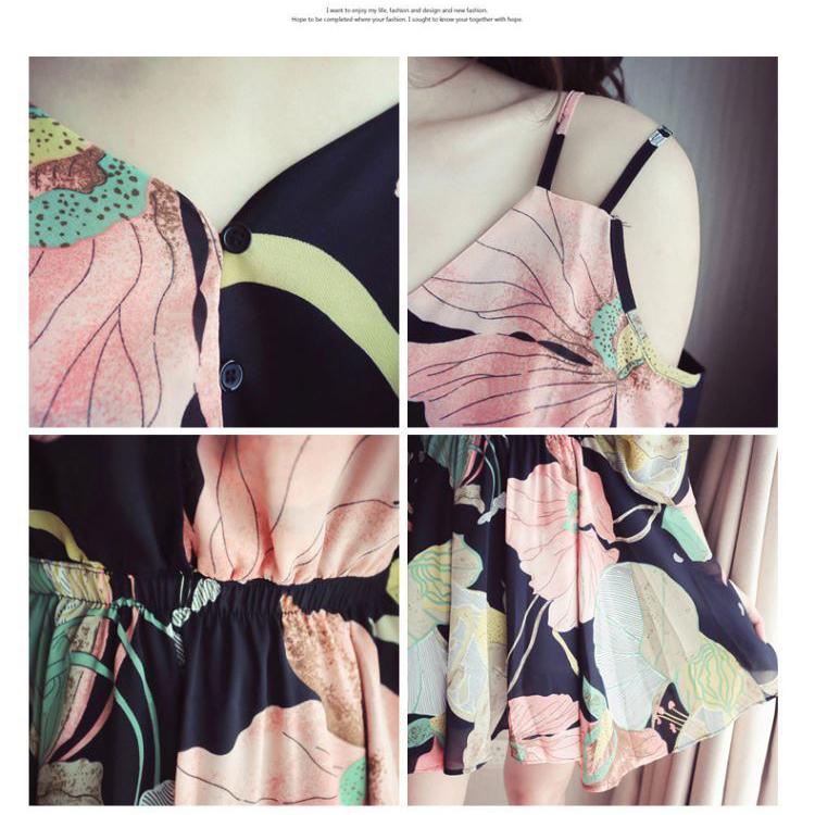 Women's Floral Belted Shirt Dress Short Beach Loose Dress