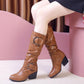 Leather Buckle High-heel Knee-High Boots Women's Leather High Boots Thick-heeled Knight Boots Plus Size 35-43 Cowboy Boots