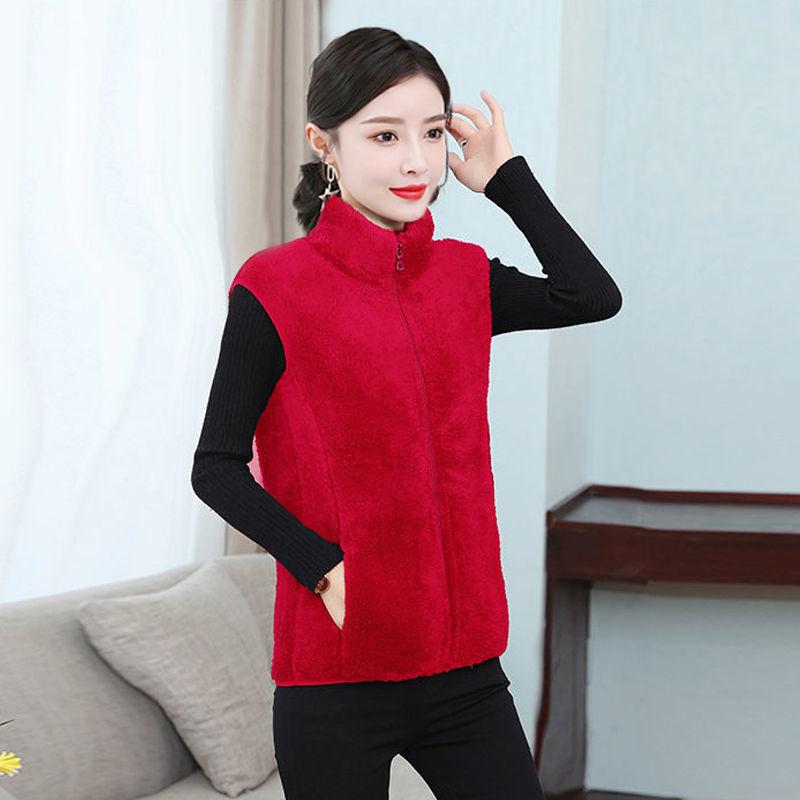 Polar Fleece Waistcoat Coral Fleece Warm Outer Wear Women’s Vest Double-sided Fleece Waistcoat Stand-up Collar Zipper Sleeveless Jacket