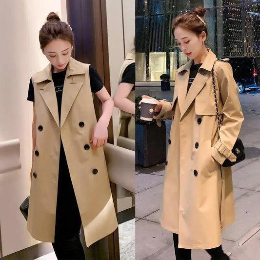 Windbreaker Women's Mid-length Spring Two-piece British Style High-end Atmospheric Loose Vest Coat