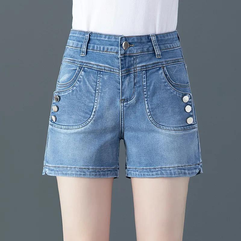 Fashion Denim Shorts Women's Summer Korean Embroidered Straight Leg Thin Elastic High Waist All-match Jeans Women