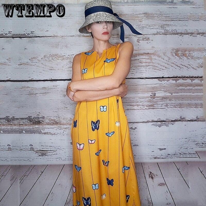 Long Boho Dress Women Butterfly Printed Summer Sleeveles V Neck Plus Size Dresses Maxi Casual Loose Vestidos