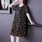 Plus Size Women's Clothes Covering Belly To Show Thin Mesh Print Mid Length Dress Round Neck Short Sleeve Casual Loose Dress