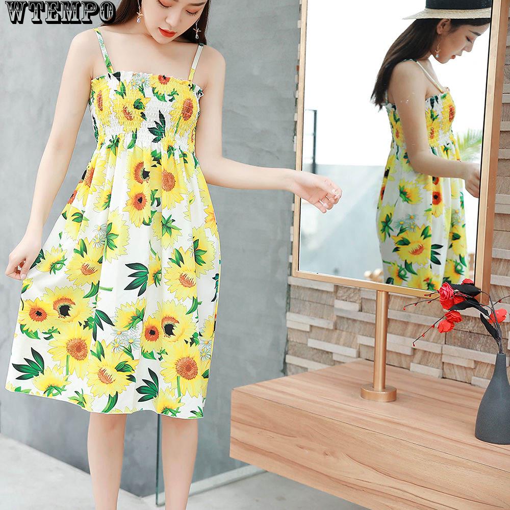WTEMPO Tube top waist sleeveless strap dress pleated skirt spring and summer wrapped chest slim