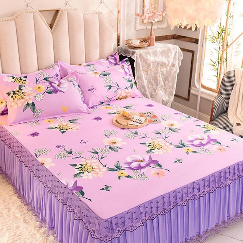Skin-friendly Bed Skirt Bedspread Sheets Non-slip and Dust-proof Bed Sheet Protective Cover Bed Skirt Three-piece Bedding