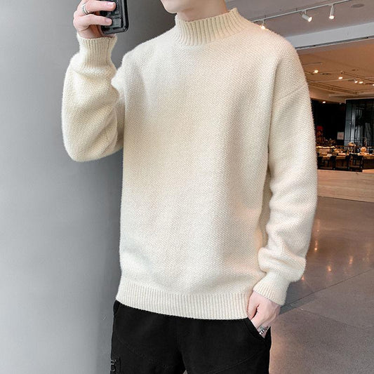 High Collar Sweater Men's Striped Sweater Teen Students Thickened Pullover