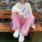 Pink Jeans Female Spring and Autumn Design INS Inkjet Wild Trend Loose Straight Bread Pants