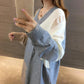Autumn Women's V-neck Sweater Loose Outer Wear Basement Knit Top Women's Loose Sweet Hollow Long Sweater Comfortable Inside