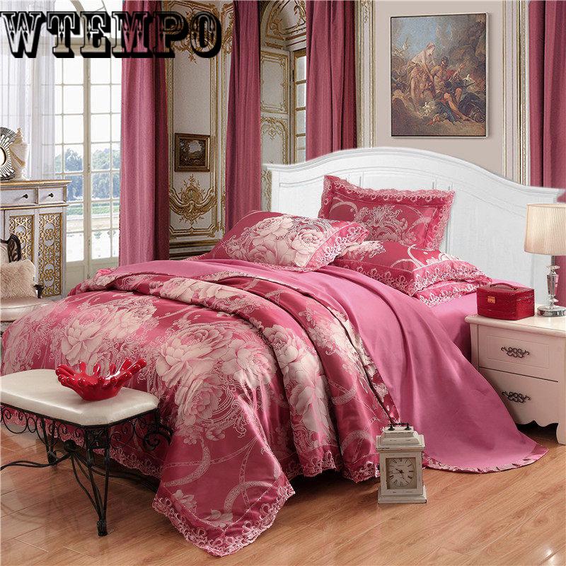 Luxury Bedding set Jacquard Lace King Queen size Bedsheet set Duvet cover sheet Pillowcases