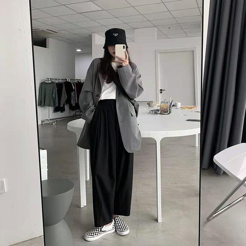Women's Suit Jacket Spring and Autumn Korean Version Ins Student Loose Jacket Retro Slim Casual Black Blazer Personalized Coat