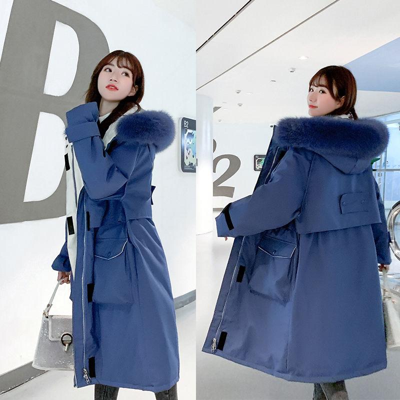 Winter Fashion Trend Korean Loose Mid-length Over-the-knee Tooling Waist Thick Coat Cotton Jacket