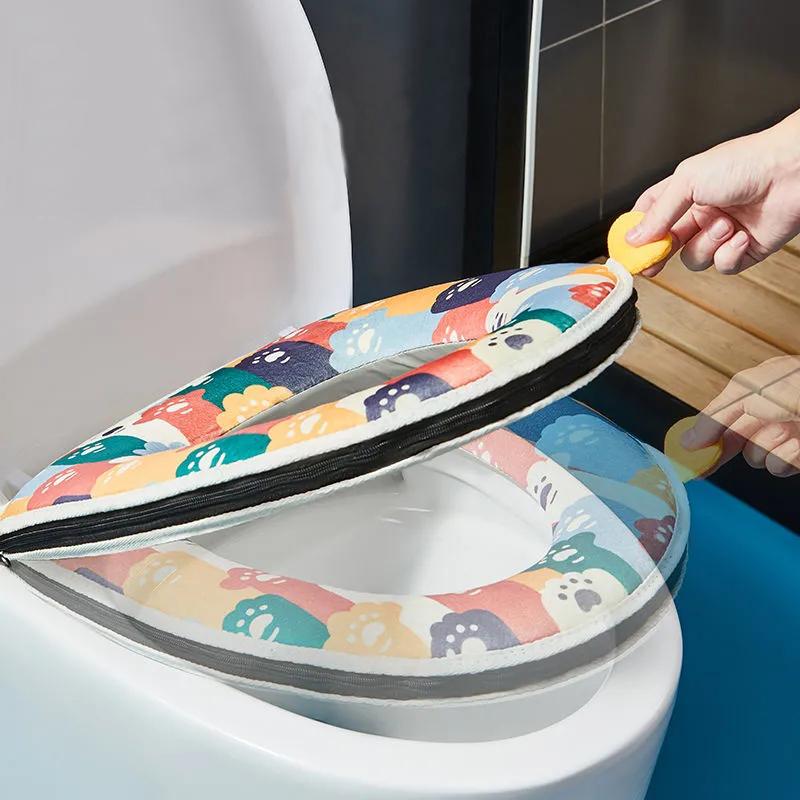 Toilet Seat Covers Toilet Seat Cushion Lavatory Cover Mat Washable Cat Bear Cartoon Cute Bathroom Toilet Seat Cover with Handle Winter Thick Warm