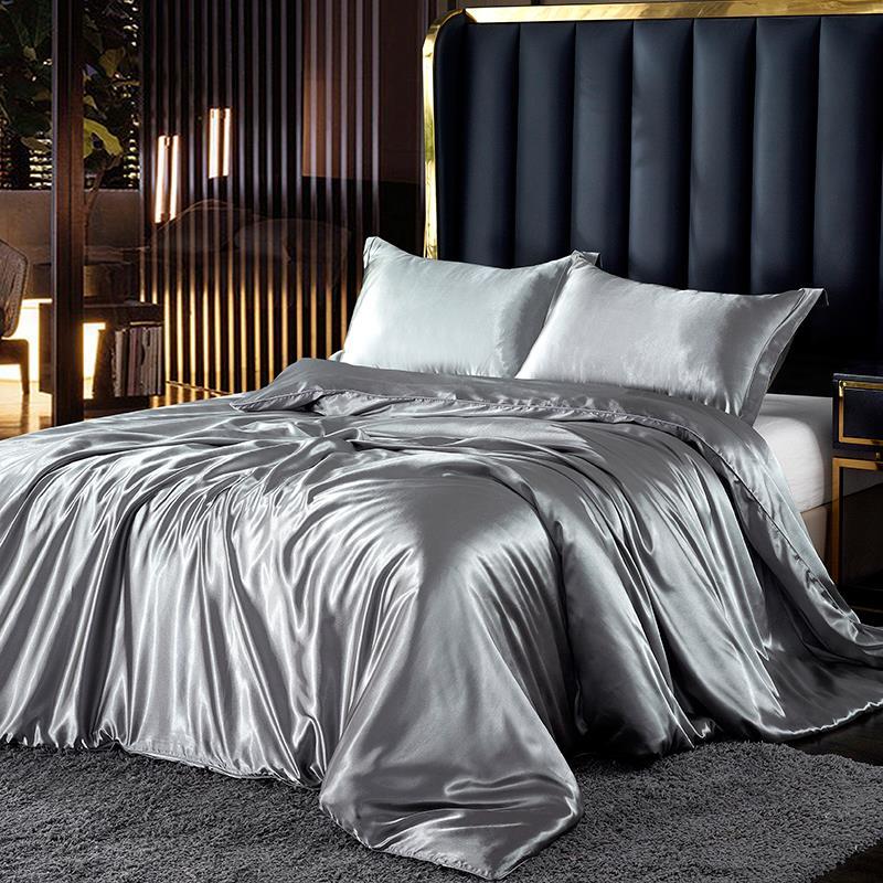 Ice Silk Four-piece Double-sided Mulberry Solid Color Silk Slide Pillow Cover Sheet Set Summer Cool Bedding