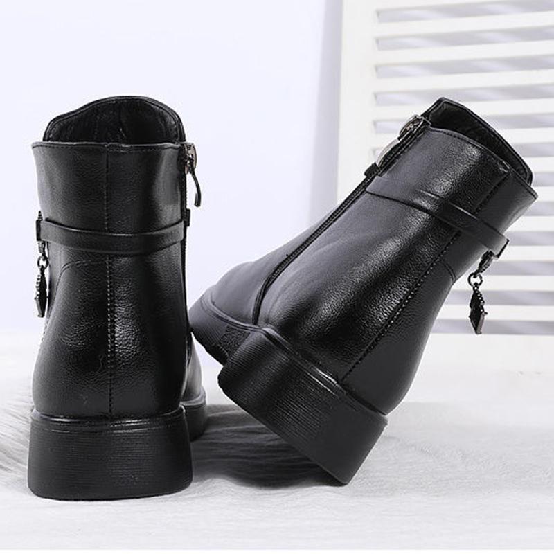 Women's Boots Winter Cotton Shoes Plus Velvet Anti-skid Warm Snow Boots Leather Shoes Waterproof Short Boots Women