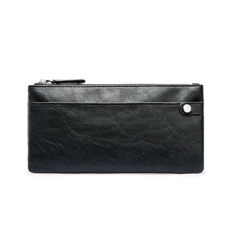 Business Long Wallet Men Women Anti-theft Zipper Dark Buckle Leather Card Package Clutch Coin Bag