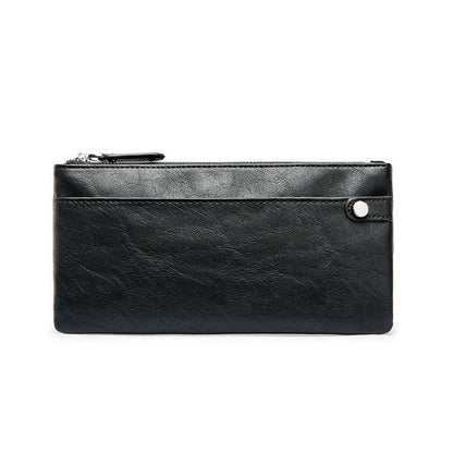 Business Long Wallet Men Women Anti-theft Zipper Dark Buckle Leather Card Package Clutch Coin Bag