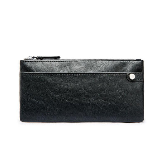 Business Long Wallet Men Women Anti-theft Zipper Dark Buckle Leather Card Package Clutch Coin Bag