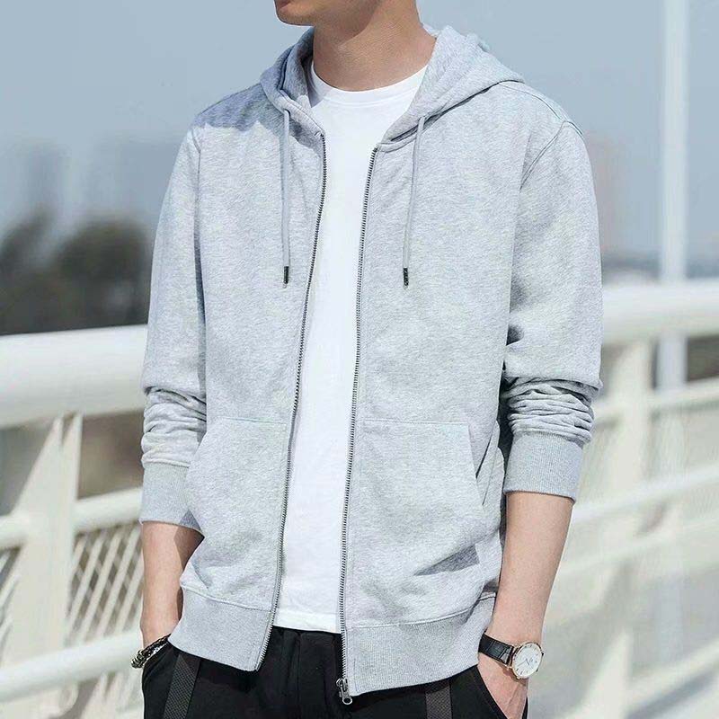 Hooded Sweater Men's Autumn Long Sleeve Loose Autumn Winter Zipper Solid Color Jacket