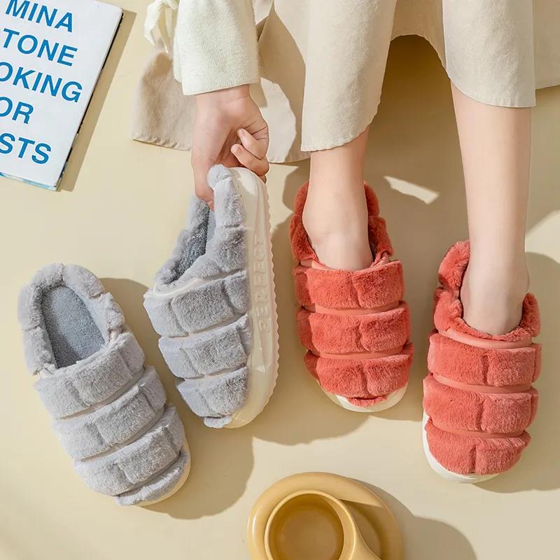 Women's Fall and Winter Cotton Slippers Indoor Bedroom Warm Shoes Anti-skid Thick Bottom Flat Slippers