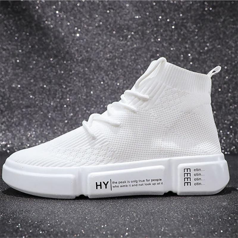 High-top Shoes Women's Summer New Style Shoes Flying Woven Breathable Casual Sports White Shoes