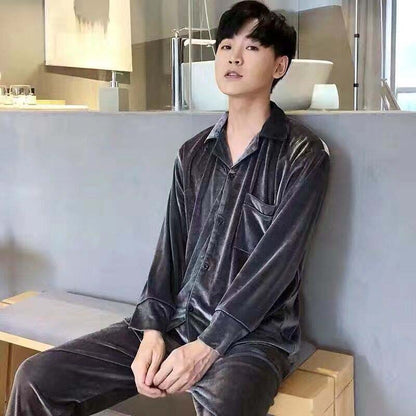Gold Velvet Men's Pajamas Long-sleeved Spring-autumn-winter Leisure Plus Size Warm Home Service Suit