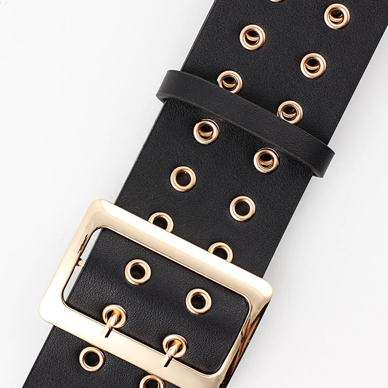 Belt double pin buckle double row ladies fashion pants belt clothing decoration