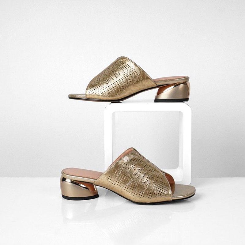 Plus Size 34-45 Women All-match Shiny Slippers Outdoor Diamond High Heels Bohemian Beach Wear-resistant Non-slip Slippers Gold Sandals