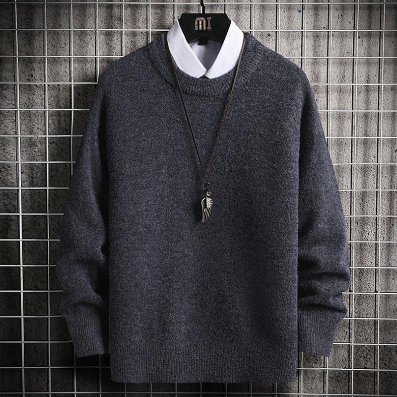 Autumn And Winter Men Casual Imitated Mink Wool Solid Color O Neck Pullover Sweaters 9 Color M-3XL