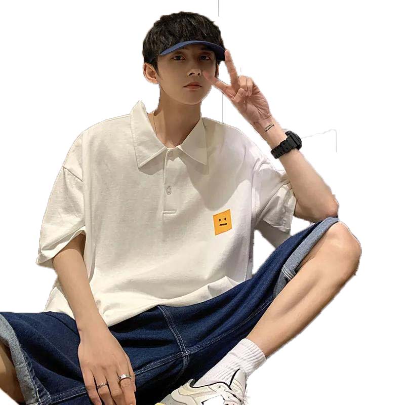 Summer New POLO Shirt Male Loose Solid Color Five-point Sleeve T-shirt Casual All-match Student Shirt