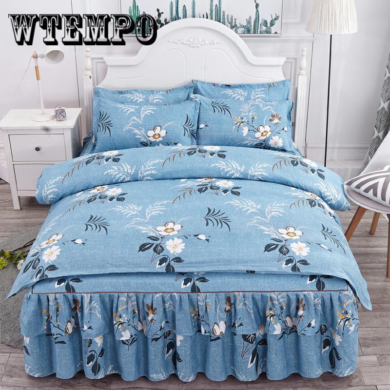 Lace Bed Skirt Set Pillowcases Winter Bedding Set Full Queen King Size Mattress Bed Cover Set