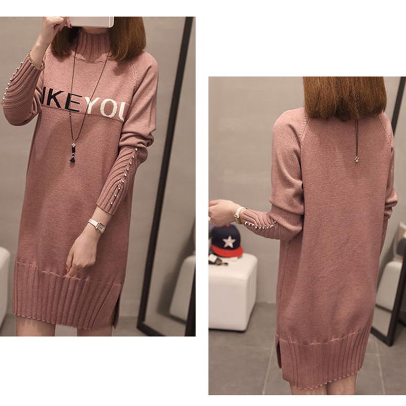 Plus Velvet Thick Mid-length Close-fitting Sweater for Female Students Loose-fitting Half-high Neck Sweater Skirt Knitted Bottoming Shirt
