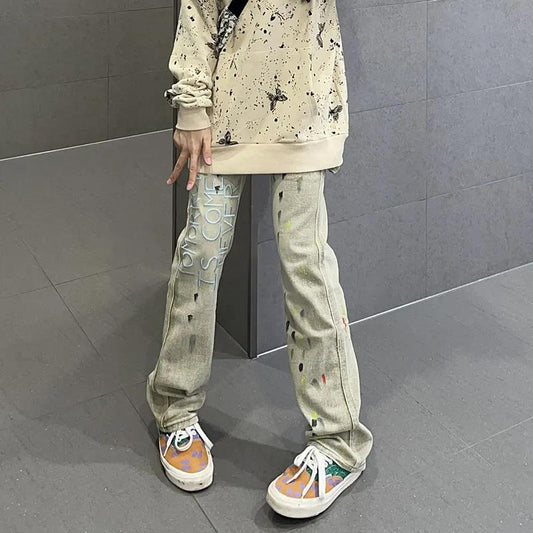 Street Vibe Retro Jeans Female Big Size Fat Mm American High Street Loose Straight Hairspants INS