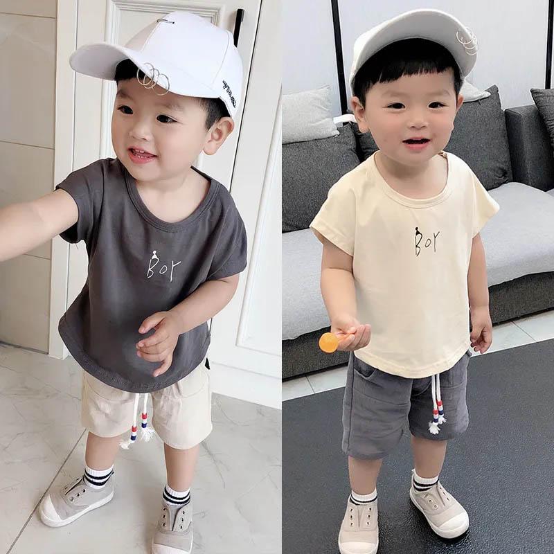 Boys' Pure Cotton Sweat-absorbent Breathable Soft Short-sleeved + Shorts Two-piece Summer Leisure and Comfortable Children's Suit