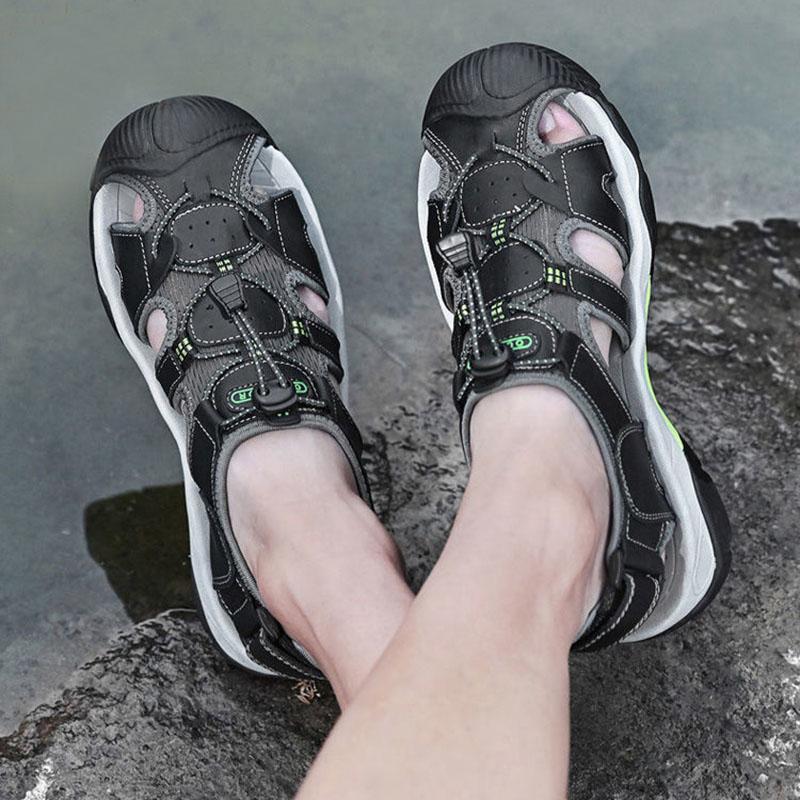 Leather Sandals Men's Summer Non-slip Hollow Outdoor Breathable Casual Beach Shoes