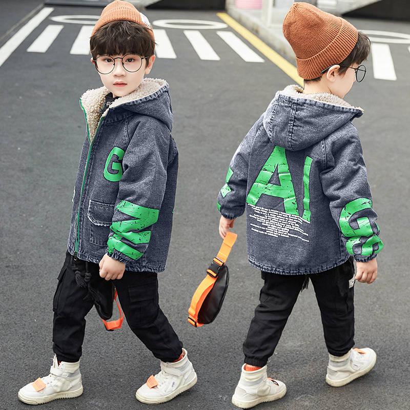Warm Clothing Children's Jacket Thickening Plus Velvet Jacket Boy Hooded Jacket Boy Warm Jacket