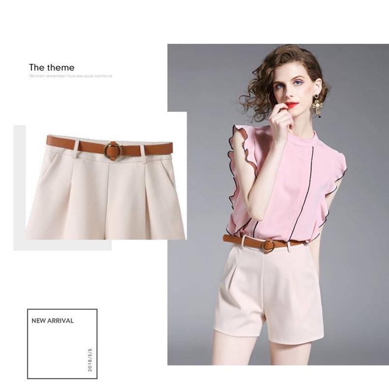 Women Shorts Suit Pleated Chiffon Blouse Shorts Two-piece Set Elegant Tops Shorts Set