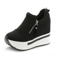 Women's Spring and Autumn High-top Canvas Shoes Inner Heightening Shoes Side Zipper Anti-skid Thick Sole Single Shoes