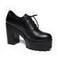 Women's 10cm High Heels Round Toe Thick-heeled Leather Shoes British Style Black Thick-soled Waterproof Platform Deep-mouth Shoes Model Shoes