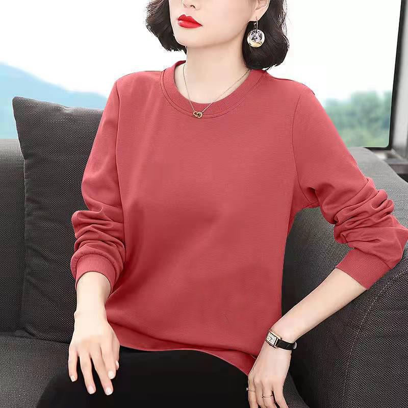 Spring & Fall Cotton T-shirt Women Casual Slit Top Peony Print Pullover Long Sleeve Bottoming Shirt