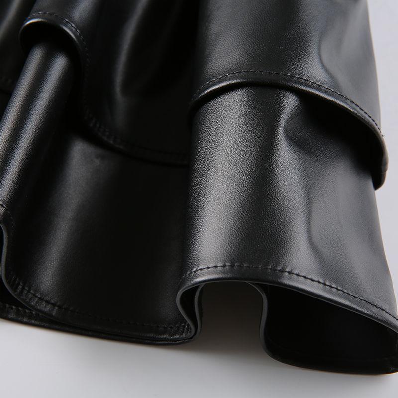 Lace-up Leather Skirt Women's PU High Waist Bow Knot Slim Fit Pleated Skirt Spring and Summer Women's Clothing