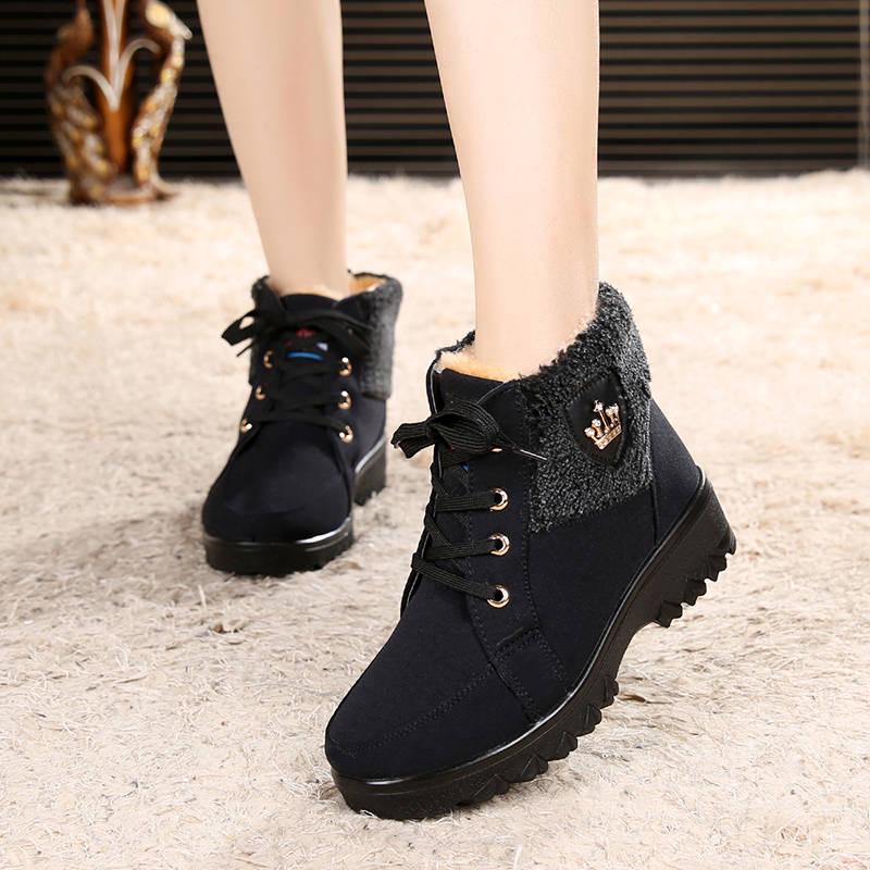 Women's Snow Boots Women Winter Fashion Lace Up Warm Fur Short 3 Colors
