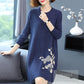 Autumn and Winter Loose Mid-length Dress Large Size Casual Printing Base Skirt Temperament Middle-aged Women Sweater Dress