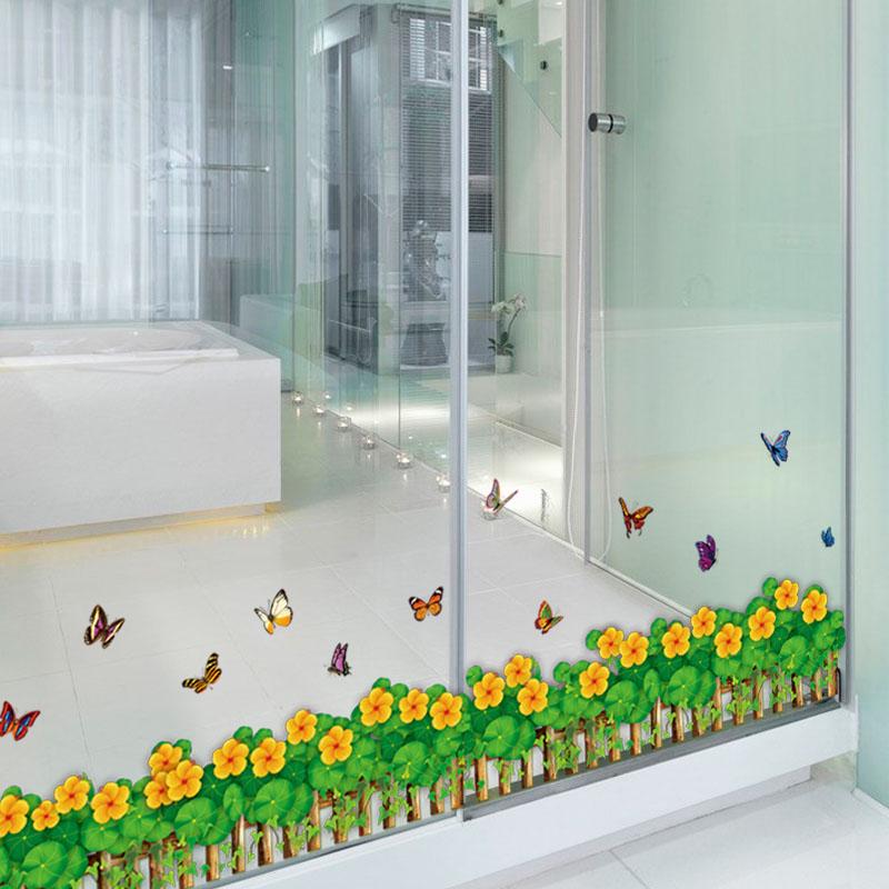 [Wall sticker ]Butterfly Fence Sunflower Flower Wall Stickers Home Decor Living Room Kitchen Window
