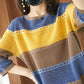 Thin Knit Sweater Half Sleeve Loose Striped Knitted Sweater Hollow Round Neck Pullover Sweater