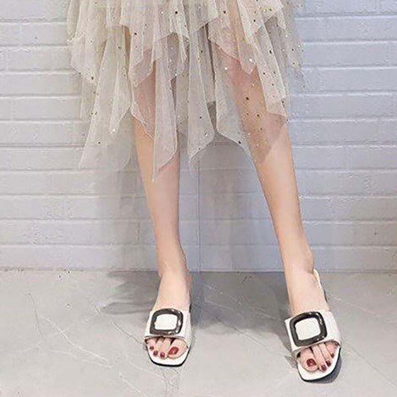 High Heels Slippers Women Mid-heel Sandals  Summer All-match Thick-heeled  Open Toe Sandals